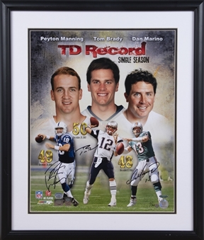 Tom Brady, Peyton Manning & Dan Marino Multi Signed Single Season TD Record Photo In 22x26 Framed Display -11/50 (Tristar & Fanatics)